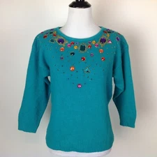 Vintage Erika Sweater Silk Angora Embellished Womens Small Petite  