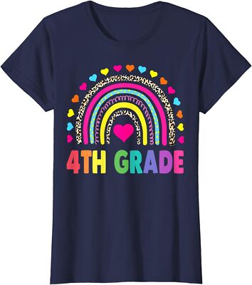 4rd Grade Education Leopard Rainbow School Funny Gift Ladies' Crewneck T-Shirt