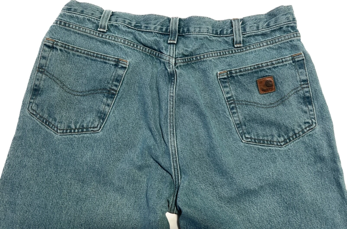 Carhartt Bootcut Jeans with Leather Logo Light Wash Relaxed Fit Size 40 X 34