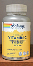 Solaray Vitamin C with Rose Hips  Acerola 100 Capsules 1000 mg Timed Release