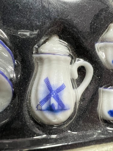 Miniature Tea Set Delft Blue Holland Windmill Miniature Porcelain Pitcher Plates - Picture 4 of 8