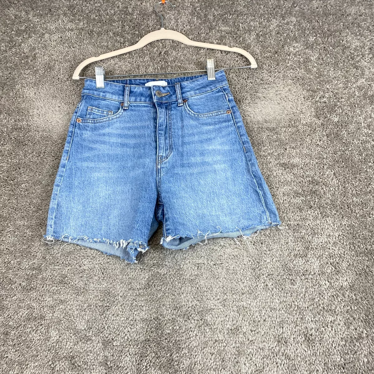 H M Cut Off Denim Shorts Women s Size 2 Blue Mid Rise 5 Pocket Raw