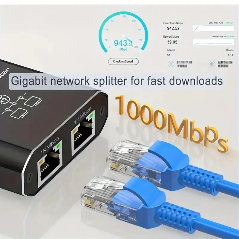 RJ45 Gigabit Ethernet Sdoppiatore 1000Mbps Rete LAN Internet Adattatore da 1 a 2 uscite - Immagine 4 di 4