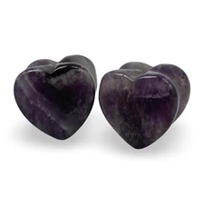 Pair of Amethyst Stone Heart Plugs set gauges PICK SIZE