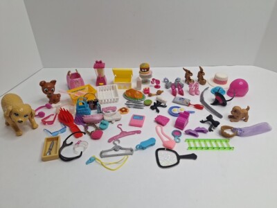 Mattel Barbie Doll House Mixed Lot Accessories, Food, Dishes and Pets 75 Pcs