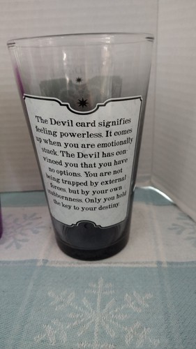 Tarot Card Pint Glass Set of The Fool, The Devil, The Death, Lovers Two Sided - Picture 9 of 12