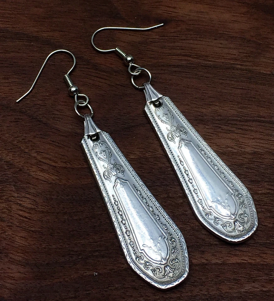 Pendientes cuchara 1926 Oneida Hampton Court joyería antigua plateada vintage Foto 2 de 3