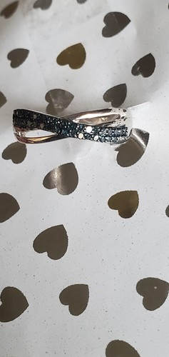 .33ctw Blue Diamond Criss Cross Band Ring Rhodium Over Sterling Silver - Picture 6 of 8