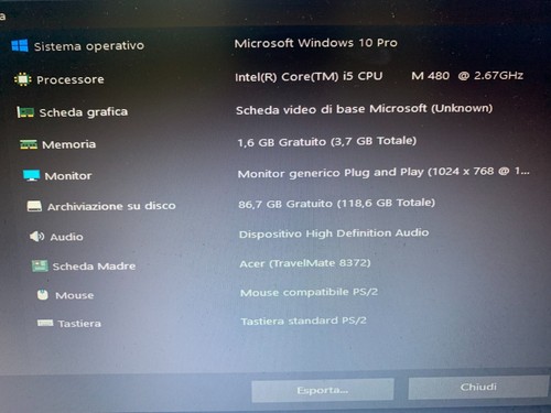 Acer TravelMate tm8372-384g50mnkk Intel I5 480M Windows 10 pro SSD 120gb ram 4gb - Foto 2 di 7