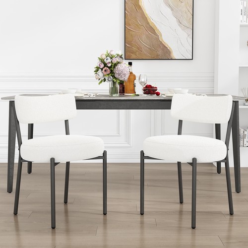 Boucle Dining Chairs Set of 2 Cream White Sherpa Kitchen Dining Room Chairs