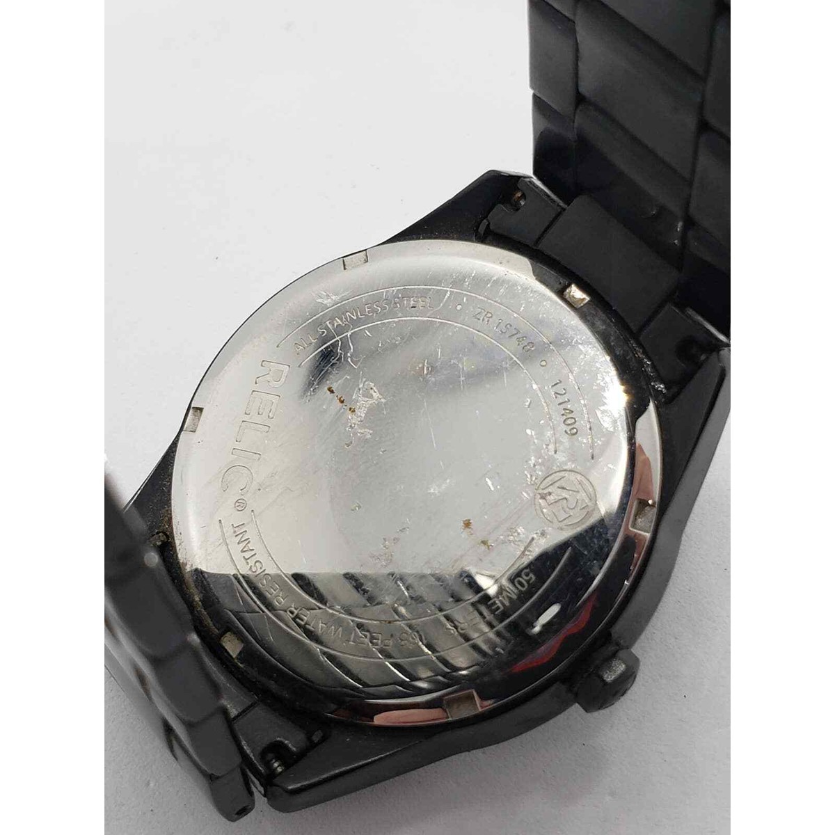 Relic men's watch. Large black multi function face. ZR1S748