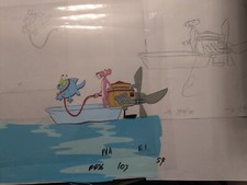 PINK PANTHER VINTAGE ORIGINAL PRODUCTION ANIMATED 3CEL 3DRAWING 1BACKDROP11x 13"