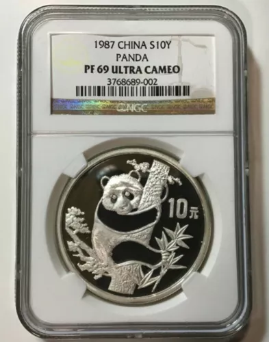 1987 NGC PF69 Ultra Cameo China 1 Oz .999 10 Yuan Silver Panda Proof Coin S10Y