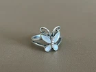 Stamped CW 925 Vintage Sterling Silver Ring Butterfly Mother of Pearl 044