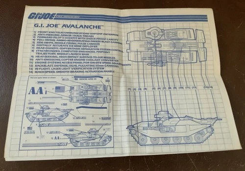 GI Joe 1990 Avalanche Vehicle Blueprints Instructions Original Hasbro ARAH