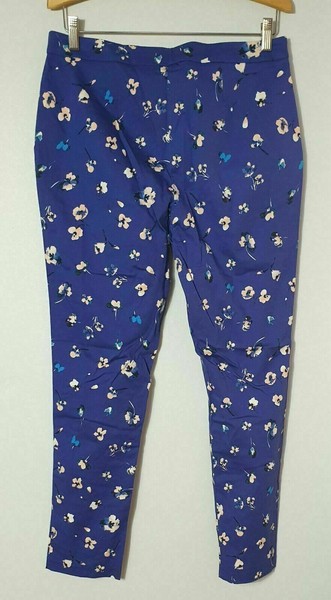 F&F  Slacks Blue with Pink Flora Pattern Size 12 jeans pants leggings