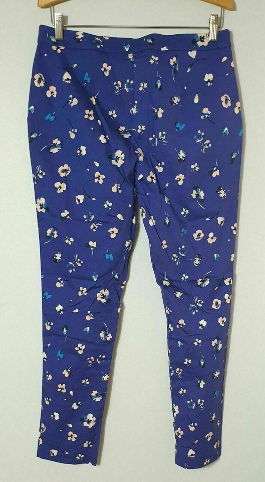 F&F  Slacks Blue with Pink Flora Pattern Size 12 jeans pants leggings