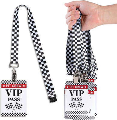 25 Sets Racing VIP Pass Cards with Checkered Lanyards for Events and Parties