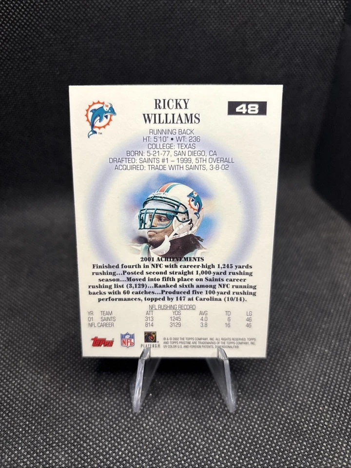 2002 Topps Pristine Ricky Williams Refractor Miami Dolphins A44 - Image 2 of 2