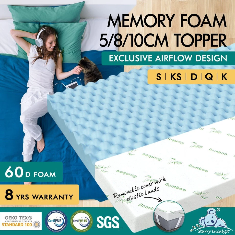 STARRY EUCALYPT Memory Foam Mattress Topper 5/8/10/12cm Bamboo 7-Zone Pad Mat - image 4 of 4
