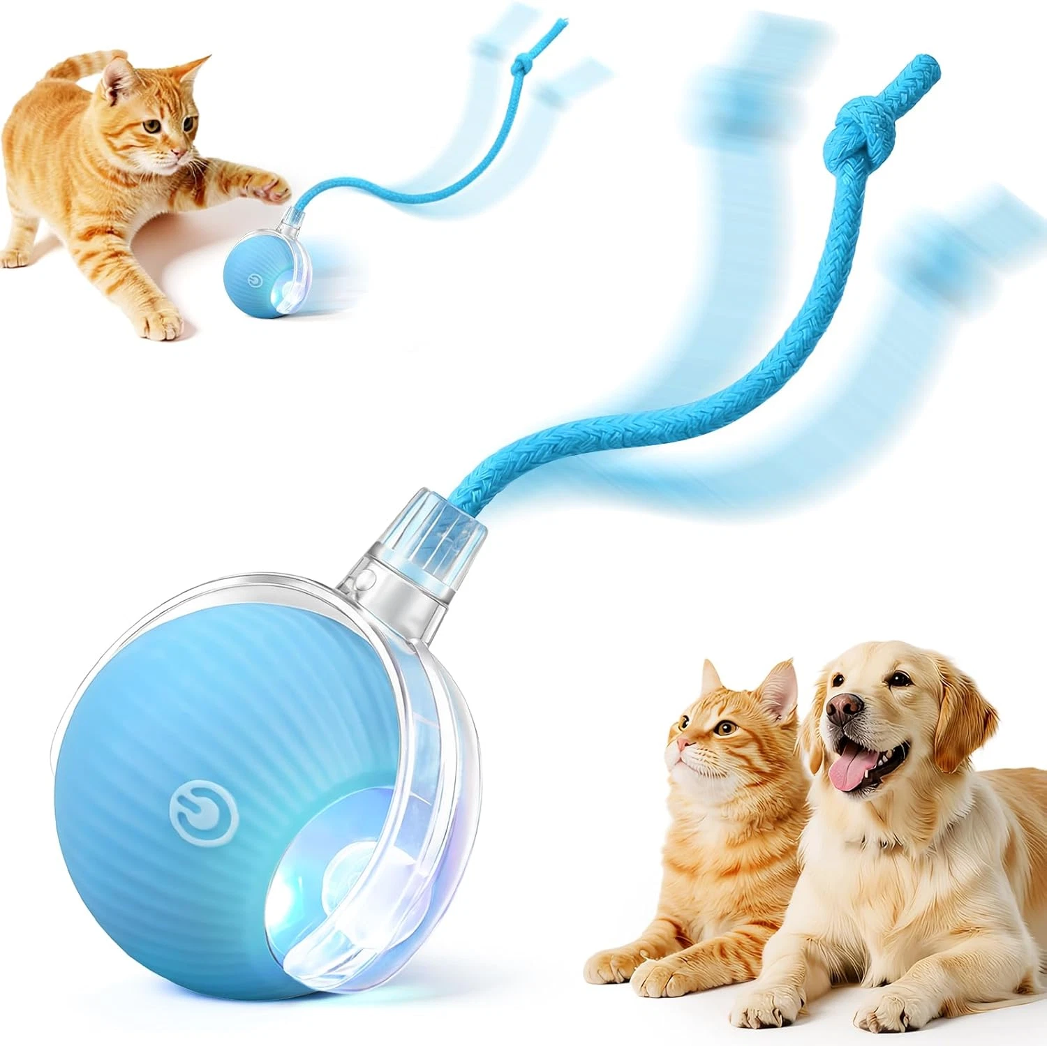 pelota electrica interactiva de juguete para gatos y perros bola rodante azul