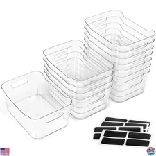 12 Pack Clear Plastic Storage Bins with Labels for Home, Kitchen, Office, RV