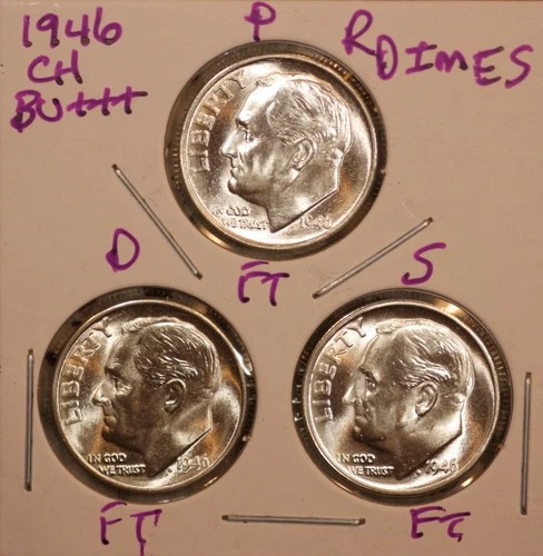 1946 P D S  Roosevelt Dimes CHOICE BU ALL FULL BANDS LUSTER! 460219