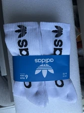 NEW 6 PAIRS ADIDAS MENS CREW SOCKS  CUSHIONED SHOE SIZE 6-12  WHITE/ BLACK