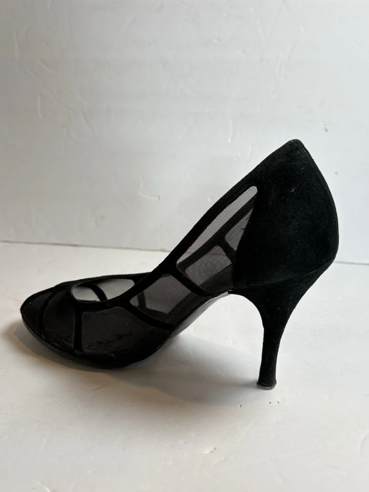 Tacones de gamuza/malla negros BCBG para niñas. Mujeres. Talla 8M. "Tacón de 3""". BG-Loras. Puntera abierta. Foto 2 de 4