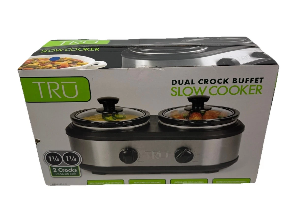 Tru Dual Crock Buffet Slow Cooker 1 1/4 Quarts Each - NEW IN BOX - Dual Controls