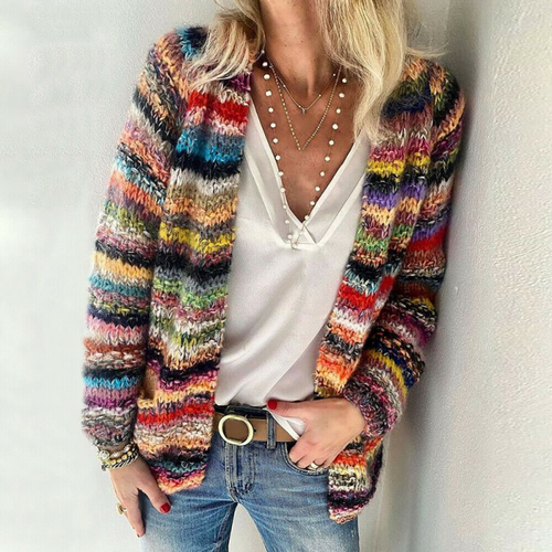Womens Casual Rainbow Chunky Knitted 