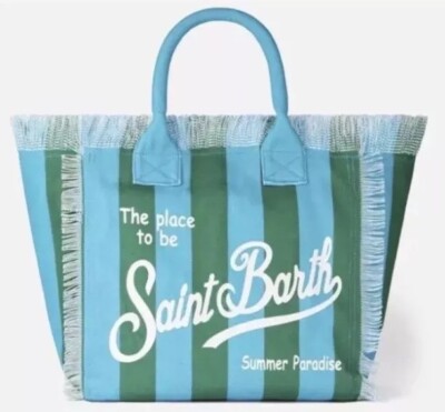 MC2 SAINT BARTH TASCHE Vanity Canvas blaue und grüne Streifen GROSS ORIGINAL