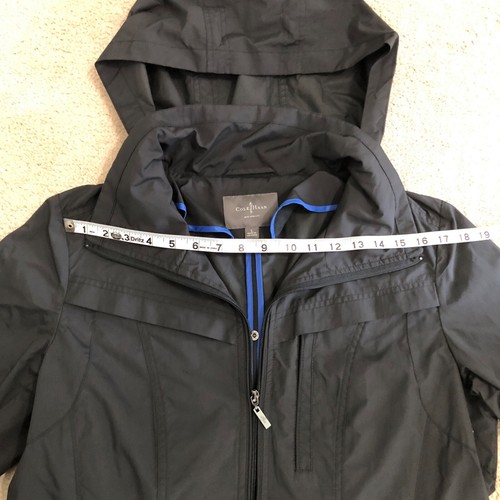 Cole Haan New York Black Rain Trench Coat Hooded Zip Women’s Size L Packable - Picture 17 of 19
