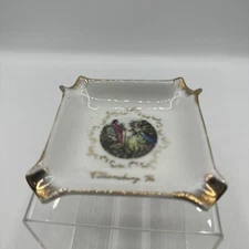 Vintage Williamsburg VA Ceramic Souvenir Square Ashtray Japan Gold Trim 3.25"