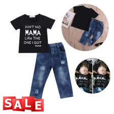 Baby Boys Letter Printed Outfit suit Black T Shirt Denim pants Kids Clothes Set