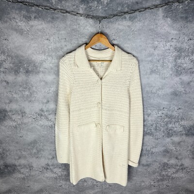 Odd Molly Cotton Knit Cardigan Cream Long Sweater Coat Jacket Size 1
