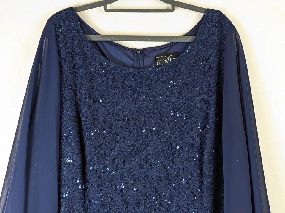 Alex Evenings Plus Size 22W Lace Cape Sleeve Sheath Blue Cocktail Event Dress - Image 4 of 4