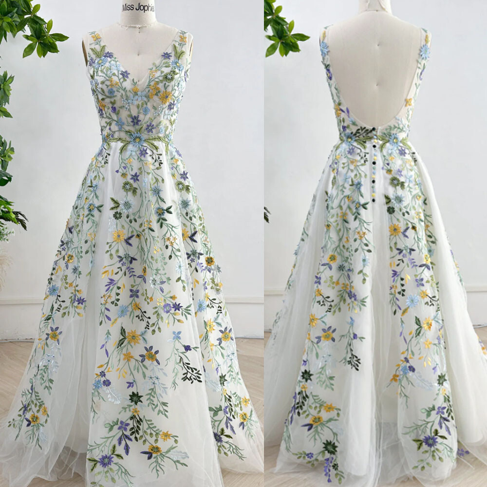sachin and babi light blue dress Fancy Leaf Pattern Lace V Neck A-line Nude Wedding Gown