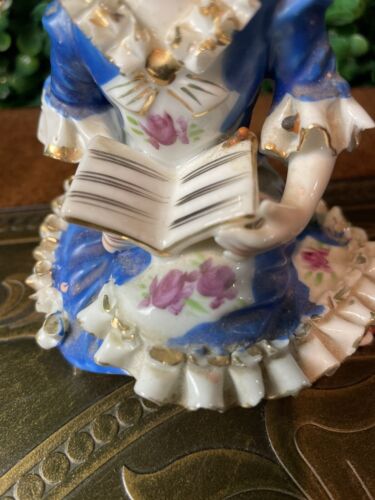 Porcelain Victorian Girl Reading, Ruffled Dress Vtg - Picture 2 of 7