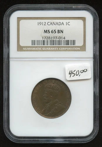 1912 Canada One Cent - NGC MS65 BN