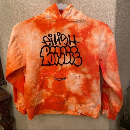 BILLIE EILISH Kinder orange Batik personalisiert "Kissen" Hoodie Größe Jugend Large
