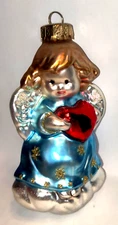 Blown Glass Christmas Ornament Loving Heart Angel 4.5"