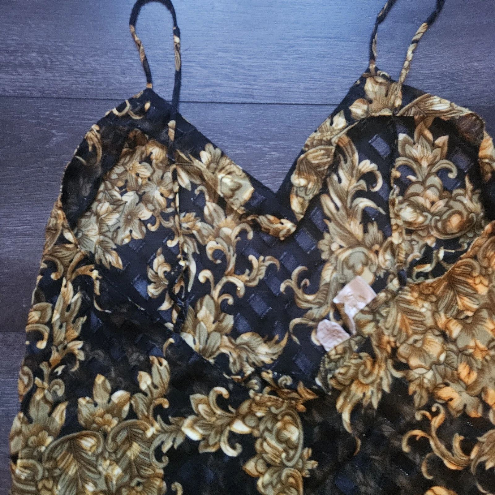 VALENTINO Abito slip vintage Victoria's Secret donna grande oro nero trasparente etichetta bianca anni '90