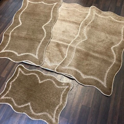 RUGWORLD ROMANY WASHABLE NEW GYPSY SETS OF 4PC DARK BEIGE MATS NO SLIP TOURER SIZE RUGS