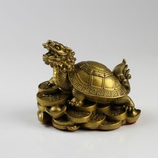 Drachenschildkr&ouml;te auf Gl&uuml;cksgoldm&uuml;nzen Messingfigur Feng Shui  Schildkr&ouml;te gold