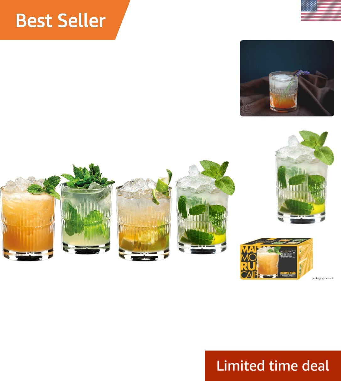 4-Piece Rum Mixing Glass Set for Cocktails
