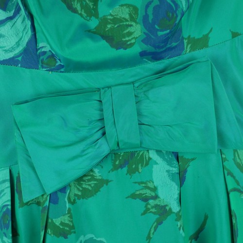 Vintage 50s Small Dress Green Floral Fit Flare Cocktail Peplum Prom Formal Retro - Picture 15 of 17