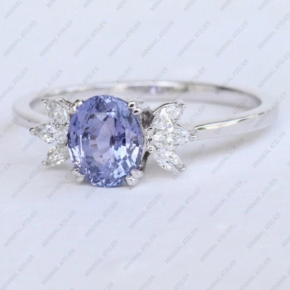 Anillo de plata esterlina 925 lavanda zafiro, anillo con racimo de boda, anillo apilable Foto 2 de 4