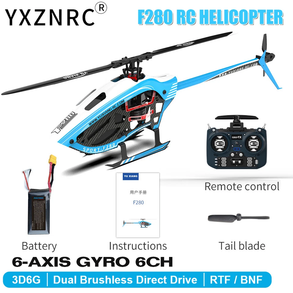 YXZNRC F280 RC Helicopter 2.4G 6CH 6Axis Gyro 3D Brushless Motor Flybarless - Image 2 of 4