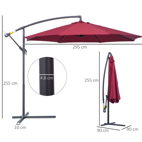 3M Tilt Aluminium Parasol Umbrella Grey Garden Patio Table Shade Canopy Large UK - Picture 10 of 23